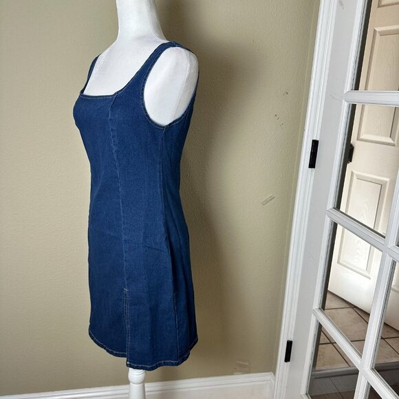 NWT SHEIN Petite Medium Stretch Denim Jeans Jean Mini Dress with Slit - Picture 5 of 12